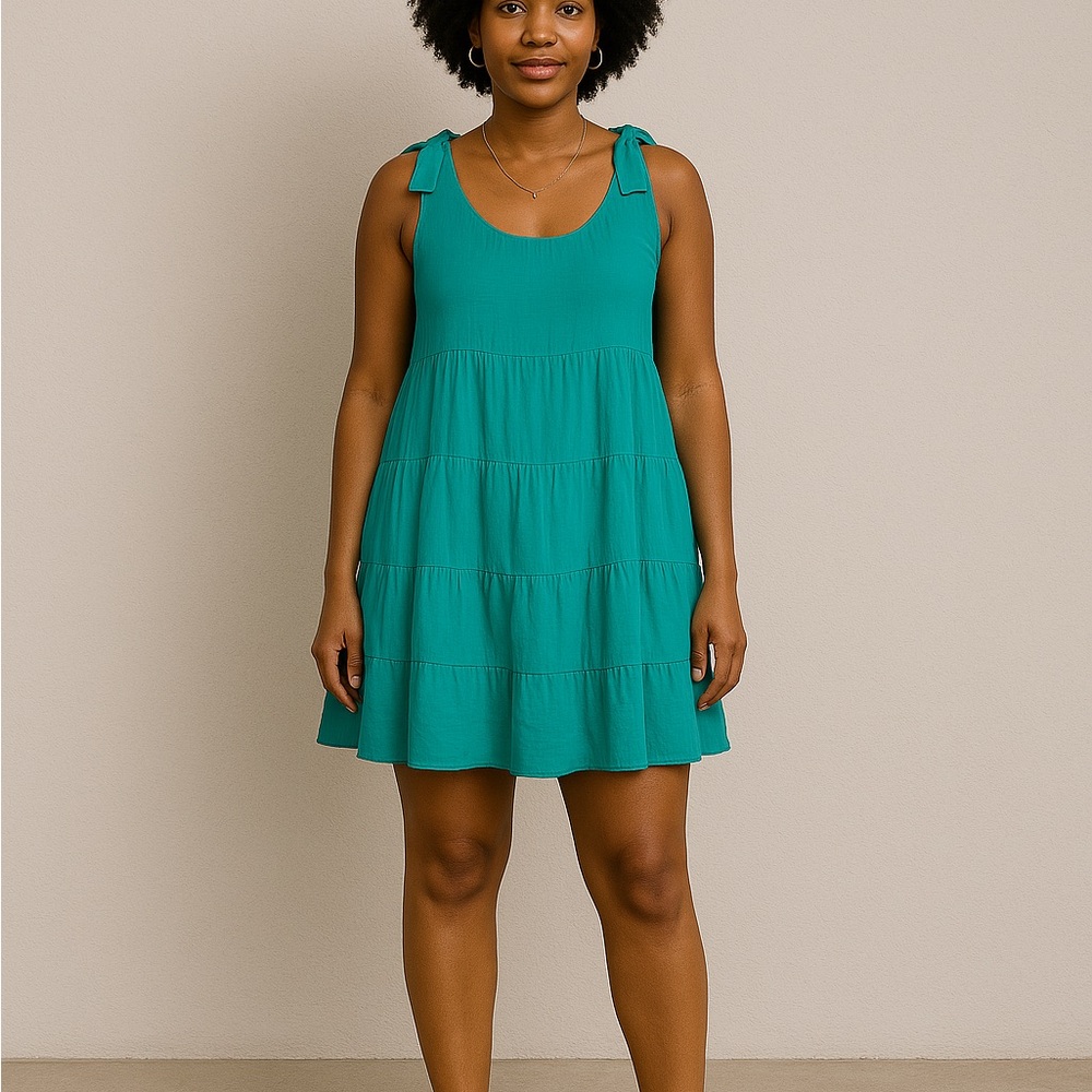 Teal Sleeveless Tiered Dress